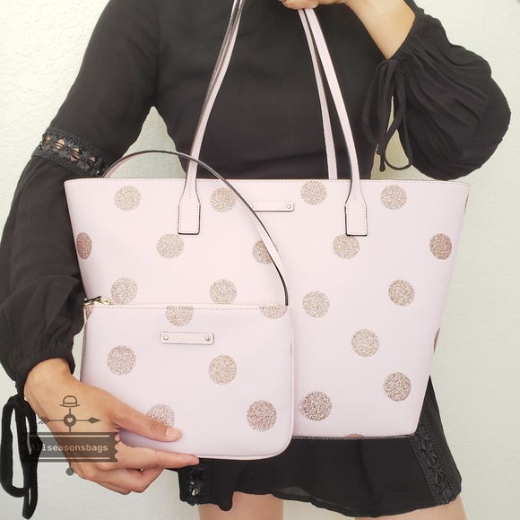 Kate Spade Harmony Pink Tote polka dot SET pouch - Picture 4 of 6